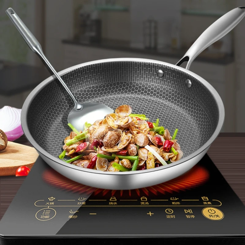 28/30cm Stainless Steel Kitchen Frying Pan Household Pancake Pan Steak Omelet Household Induction Cooker Gas Stove Universal Pan