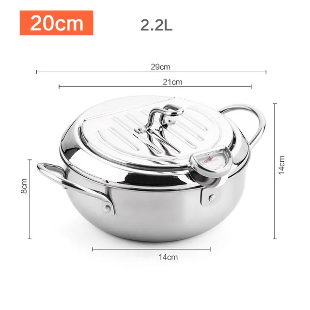 Deep Frying Pot with a Thermometer and a Lid 304 Stainless Steel Kitchen