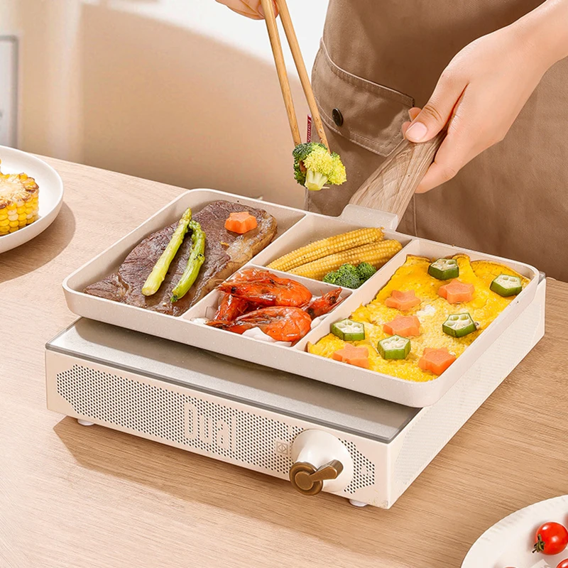 4 Hole Non-Sticky Steak Frying Pan Meats Fish Steak Breakfast Pans Eggs Stove Omelet Ham Maker Kitchen for Gas Induction Cooker