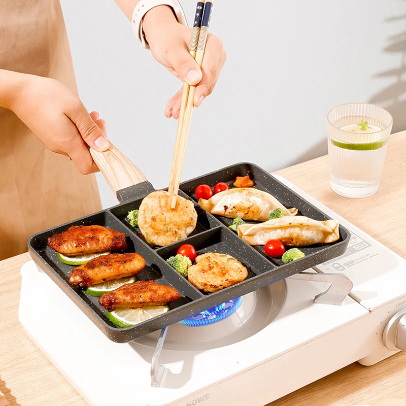 4 Hole Non-Sticky Steak Frying Pan Meats Fish Steak Breakfast Pans Eggs Stove Omelet Ham Maker Kitchen for Gas Induction Cooker