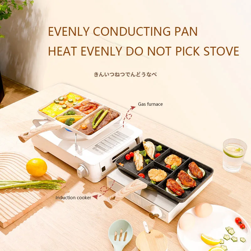 4 Hole Non-Sticky Steak Frying Pan Meats Fish Steak Breakfast Pans Eggs Stove Omelet Ham Maker Kitchen for Gas Induction Cooker
