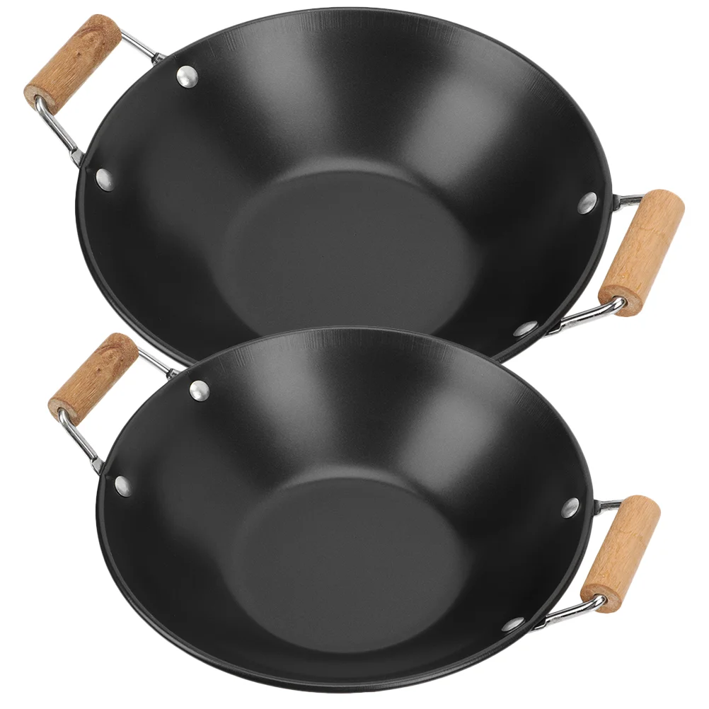 2Pcs Soup Pot Stainless Steel Griddle Individual Cooking Utensils Cast Iron Grilling Wok Metal Kitchen Hot Pan Pot