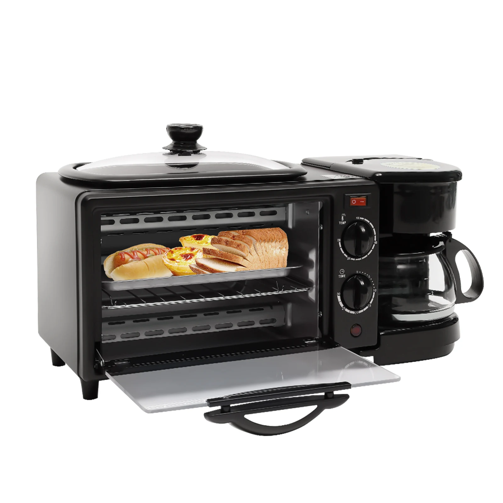 3 in 1 Breakfast Station Multifunctional Toaster Oven Station Coffee Maker for Making Coffee, Sandwiches, Cake