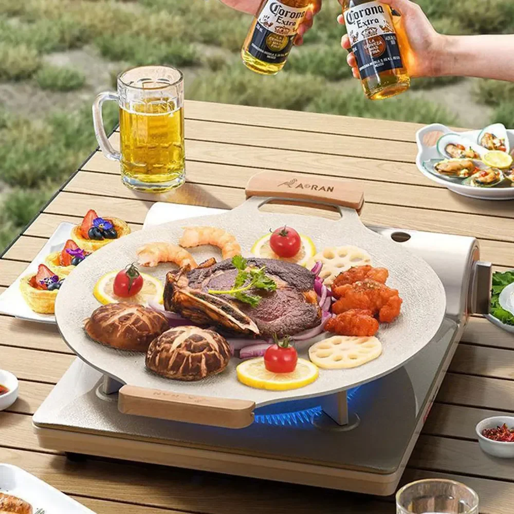 BBQ Grill Pan Non-stick Cooking Pot Multi-purpose Induction Cooker Round for Outdoor Camping Kitchen Bakeware Household Tools