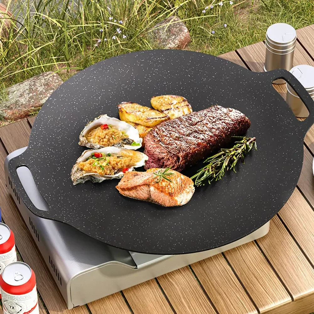 BBQ Grill Pan Non-stick Cooking Pot Multi-purpose Induction Cooker Round for Outdoor Camping Kitchen Bakeware Household Tools