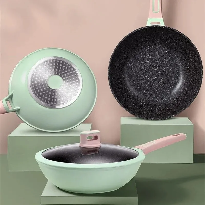 Aluminum Kitchen Pot Nordic Green Single Handle Frying Pan Soup Pot Saucepan Household Kitchen Supplies Cooking Utensils