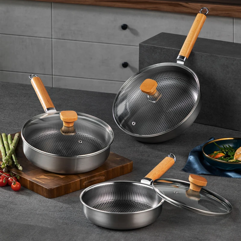 316 Stainless Steel Frying Pan, NonStick Pan Fried Steak Pot  Uncoated Kitchen Cookware For Gas Stove and Induction Cooker