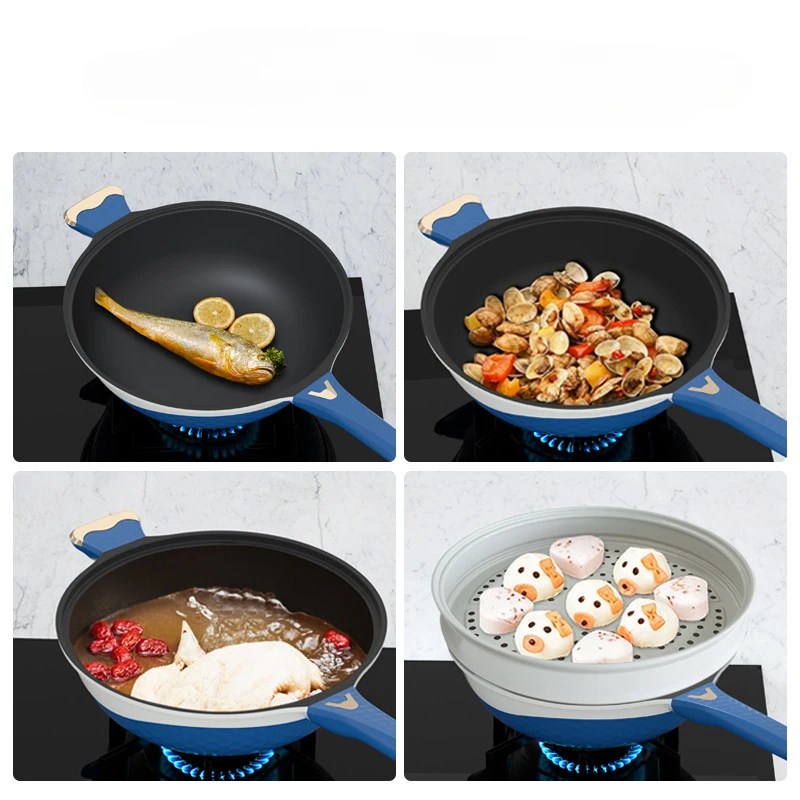 Non-stick Frying Pans Household Two-color Multi-function Titanium Gold Micro-pressure Frying Pan Induction Cooker Gas Universal