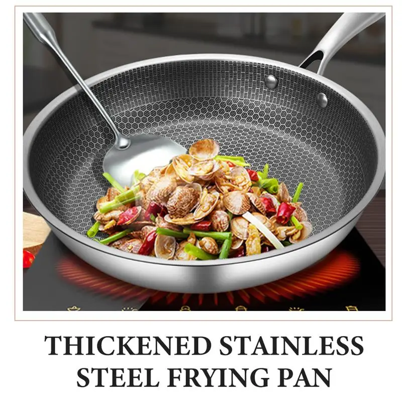 Deep Non Stick Frying Pan Pan Wok Frying Skillet Honeycomb Cooking Nonstick Induction Flat Stir Kitchen Fry Stainless