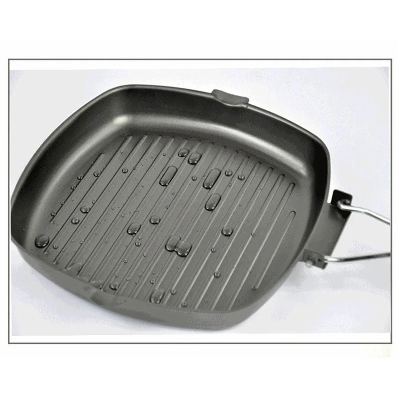 Portable Non-sticky Steak Frying Pan Square Grill Pan With Folding Wooden Handle BBQ Frying Pancast Iron Kitchen Accessory
