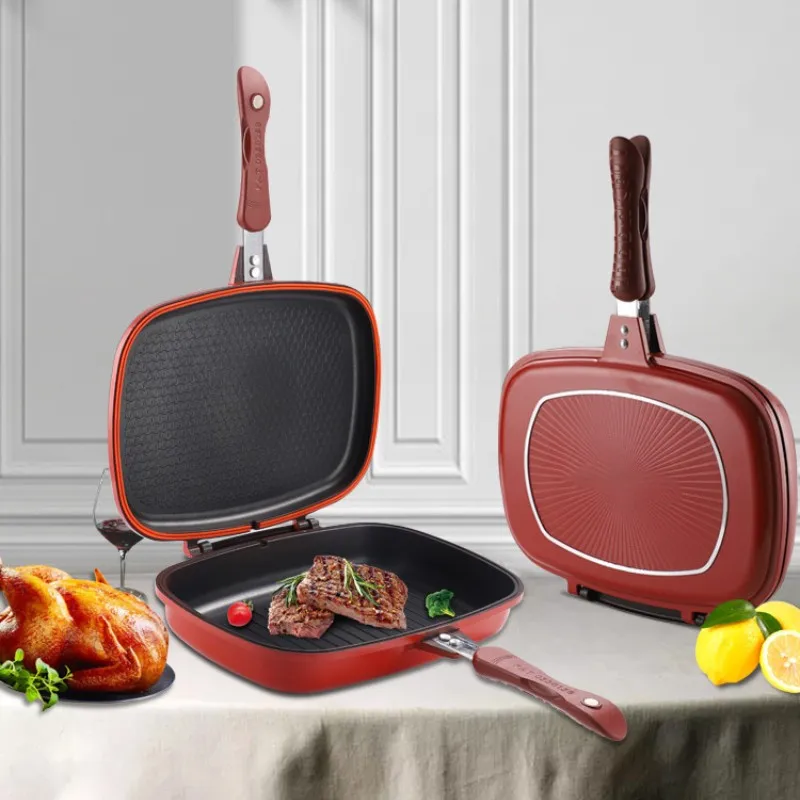 Double Sided Grill Frying Pan Skillet Grill Durable Nonstick Pans Baking Tray Wok Cooking Pots Utensils Kitchen Accessories