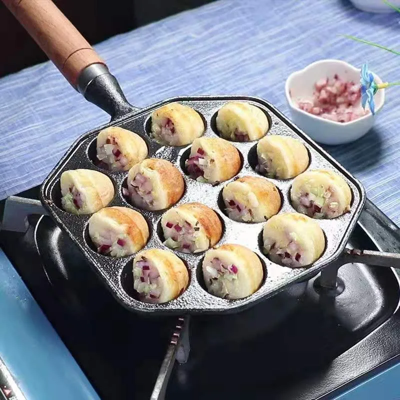 Baking Takoyaki Pan 14 Holes Gift Pancake Silicone Brush With Forks Home Kitchen Professional Induction Cast Iron Gas Stove