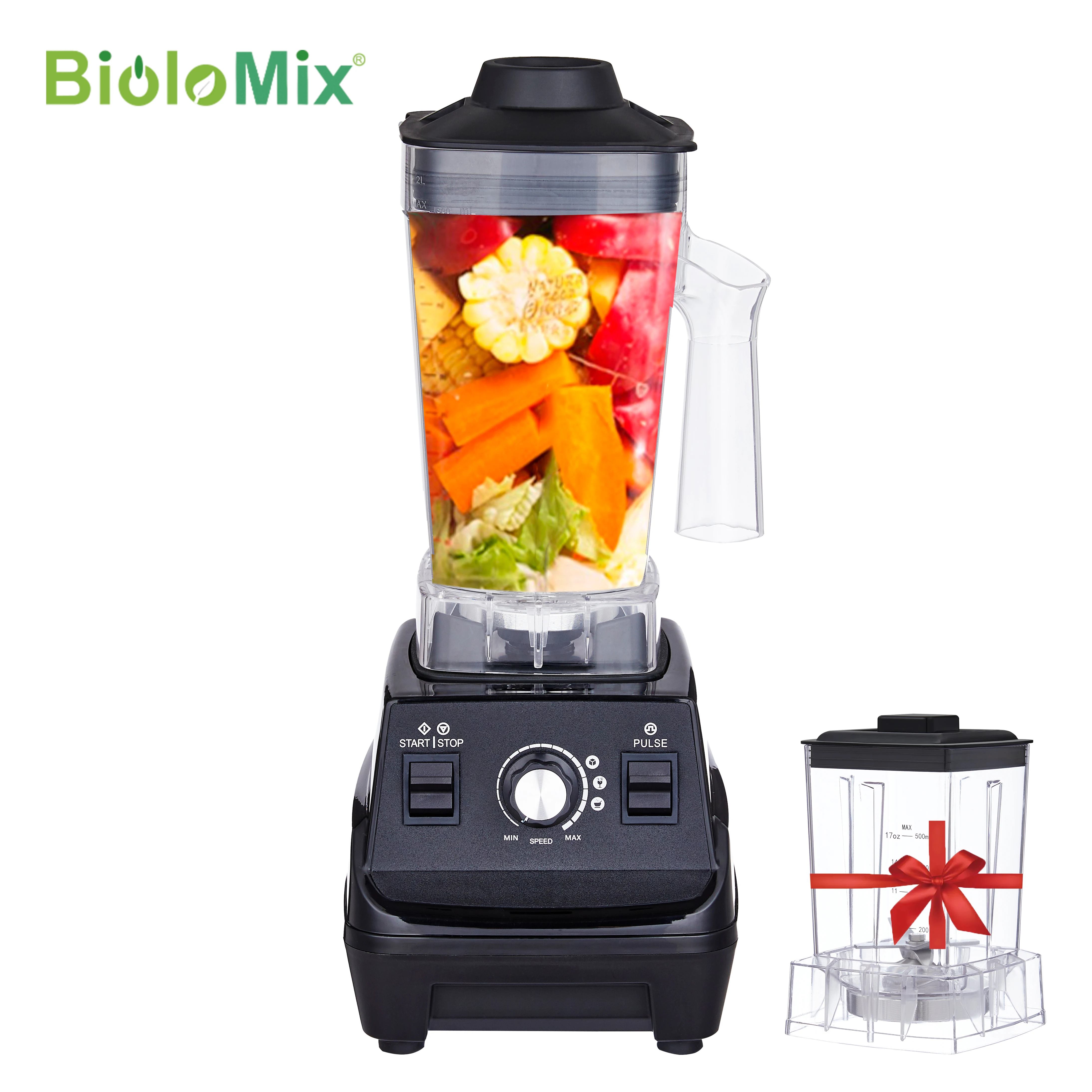 BioloMix Mini Pro 1800W High Power Smoothie Blender BPA Free 1.8L and 0.6L Dual Jar High Performance Kitchen Mixer Juicer