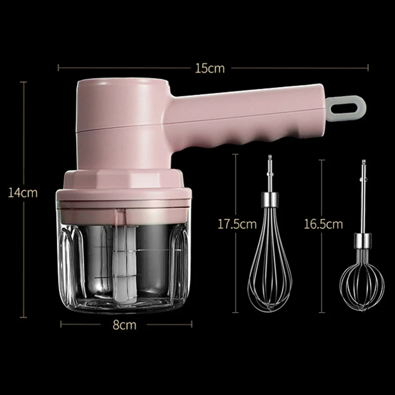 3In1 Electric Blender Wireless Food Cream Mixer USB Electric Egg Beater Handheld Garlic Chopper Meat Grinder