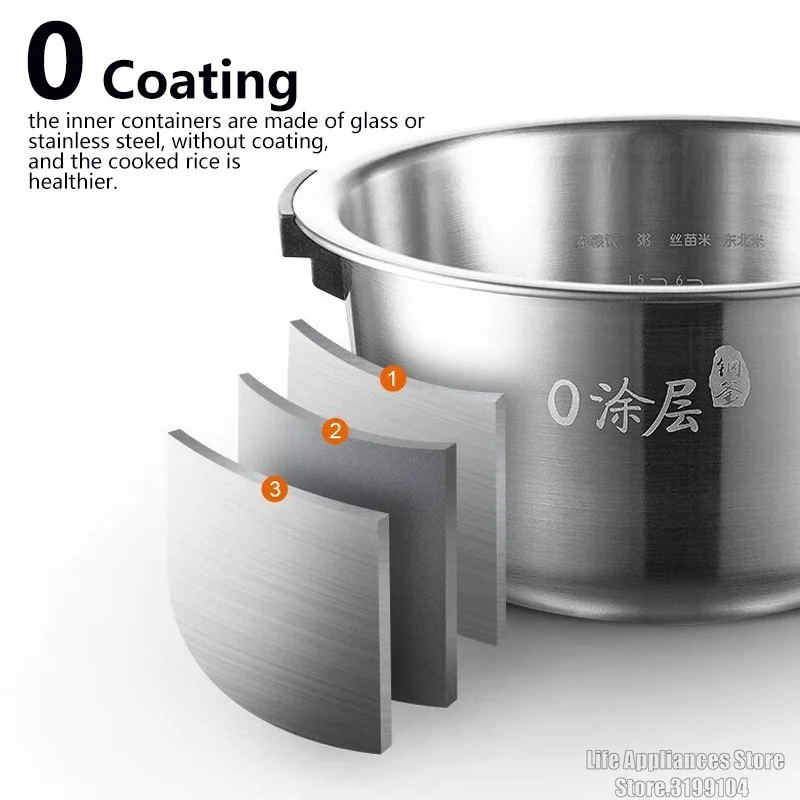 New Steam Rice Cooker Coating Electric Rice Cooker 4L Stainless Steel Glass Liners For Home 2-6 Person F40S-S710