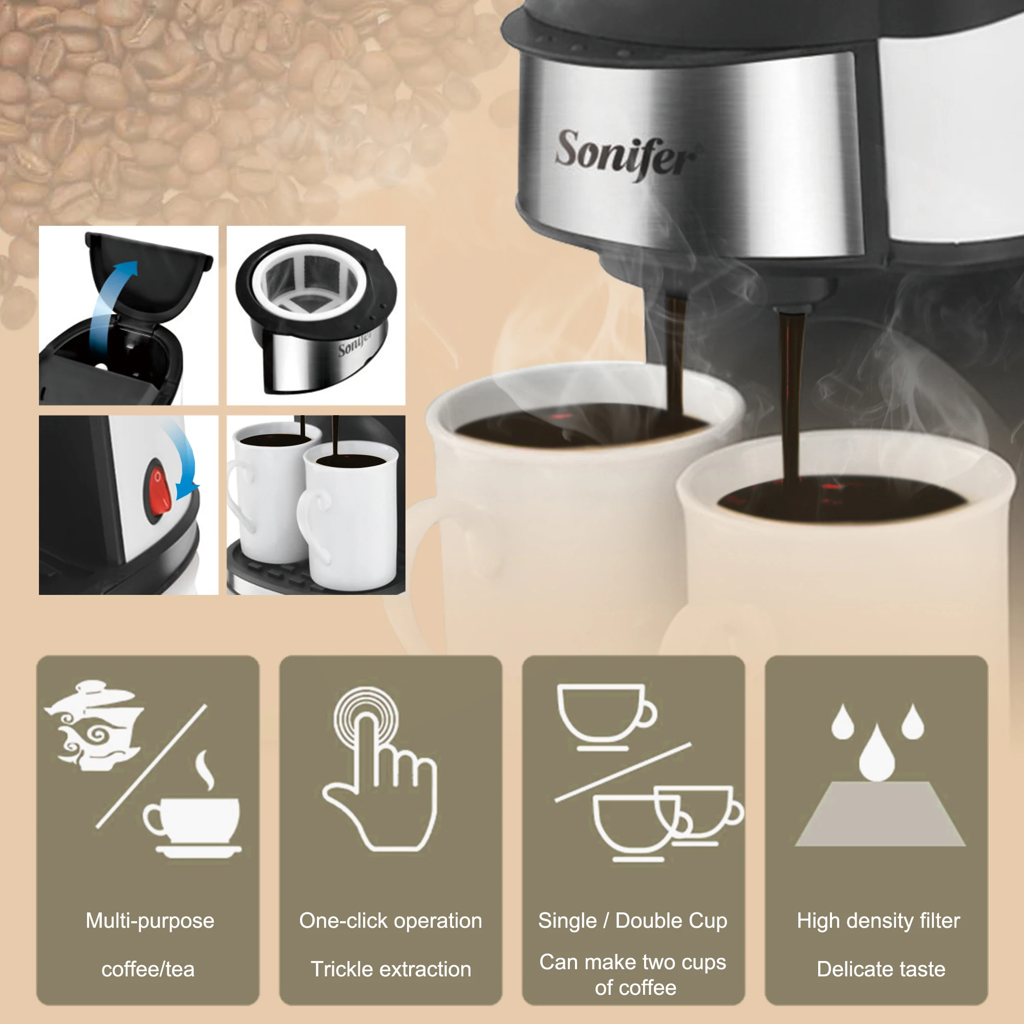 Coffee Machine Kitchen Appliances Dripping Coffee Maker Automatic Brew Tea Powder Milk Ceramic Double Cup