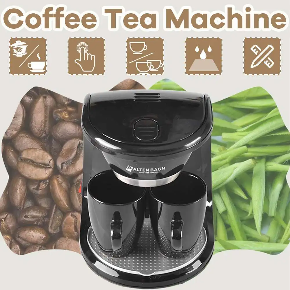 110V/220V 450W Household Electric Steam Drip Coffee Maker Automatic Dual Cup Coffee Machine Dual-use American Coffee Tea Machine