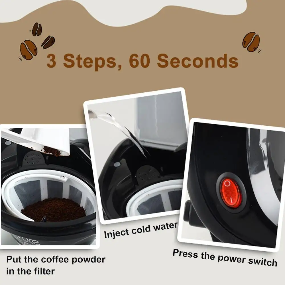 110V/220V 450W Household Electric Steam Drip Coffee Maker Automatic Dual Cup Coffee Machine Dual-use American Coffee Tea Machine