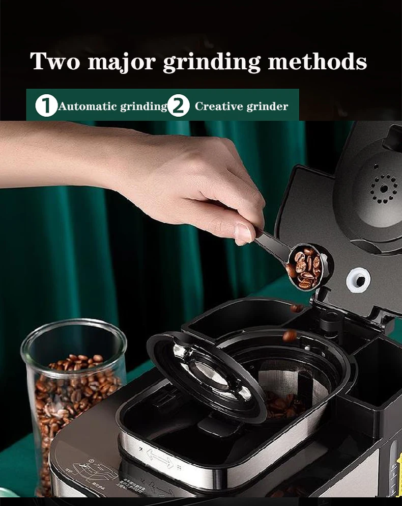 1.2L portable espresso drip coffee machine with grinder Filter American cappuccino Coffee Maker 5-8 Cup Automatic Beans ground