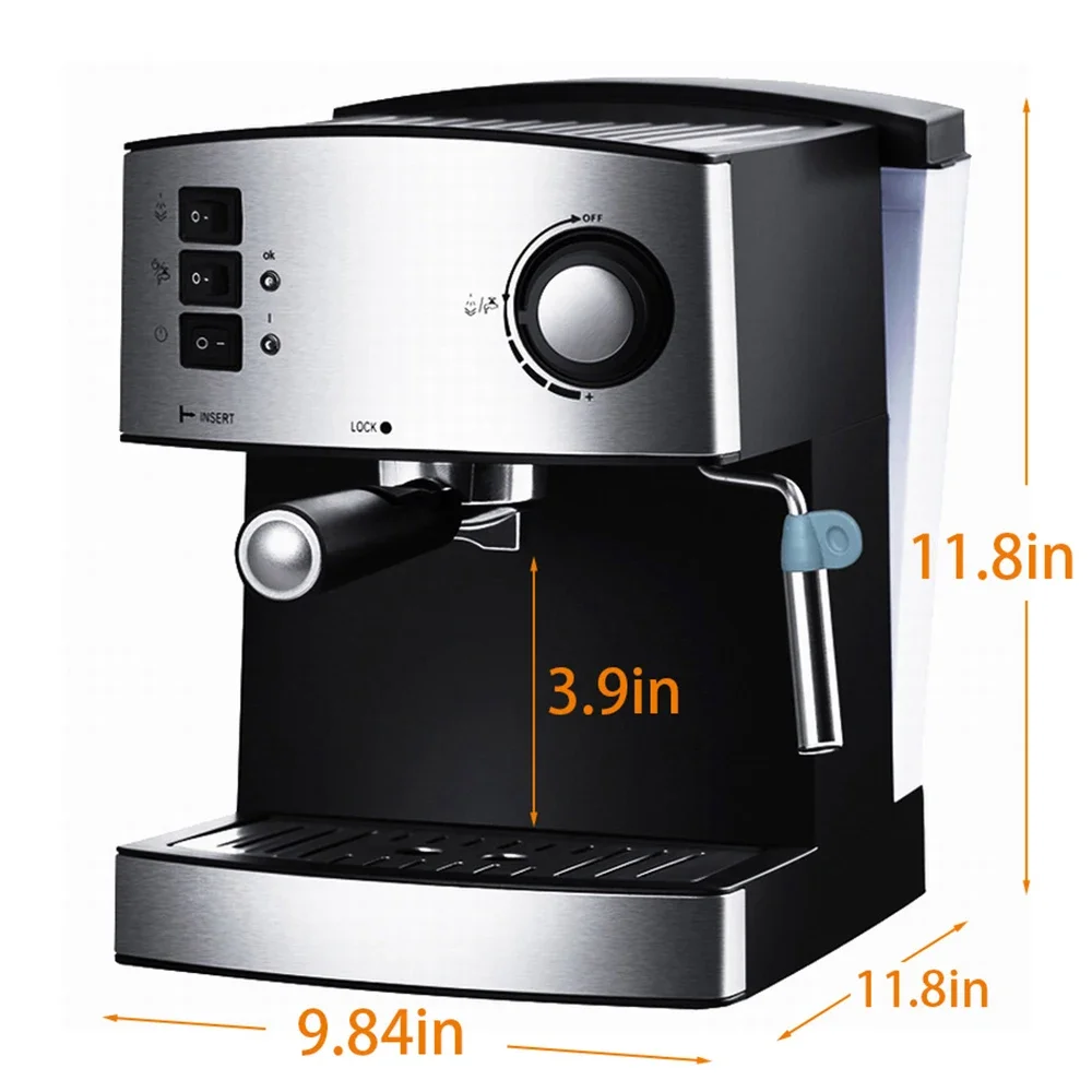 Espresso Machine 15 Bar Stainless Steel Espresso Maker with Milk Frothing Pitcher Professional Cappuccino MachinesCo