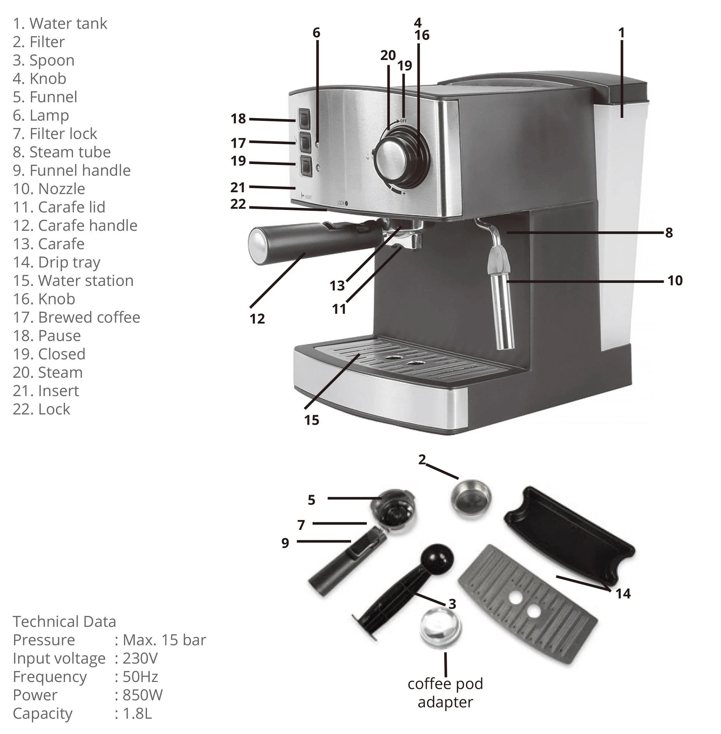 Espresso Machine 15 Bar Stainless Steel Espresso Maker with Milk Frothing Pitcher Professional Cappuccino MachinesCo