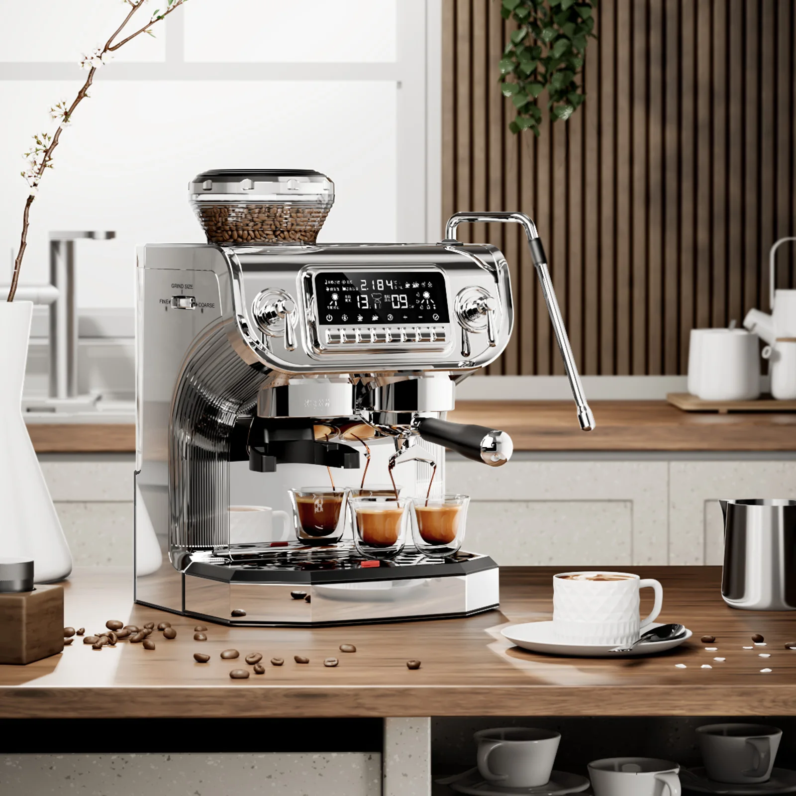 Espresso Machine with Milk Frother Semi Automatic Coffee Machine with Grinder Easy To Use Espresso Coffee Maker