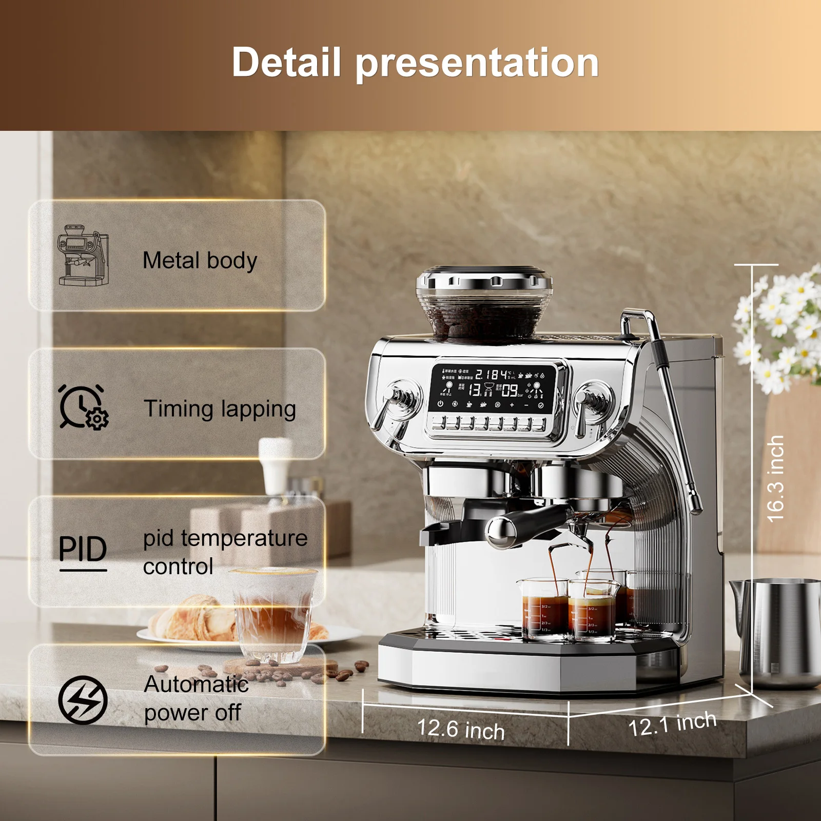 Espresso Machine with Milk Frother Semi Automatic Coffee Machine with Grinder Easy To Use Espresso Coffee Maker