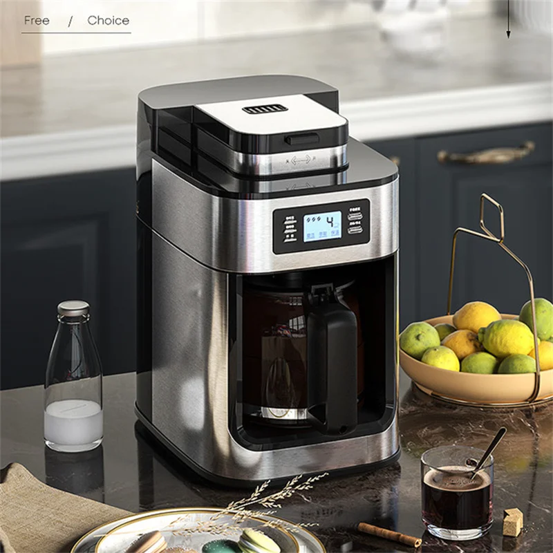 1000W Coffee Maker Machine Home Automatic LED-display Bean Grinder Fresh Grinding American Espresso Coffee Tea Milk