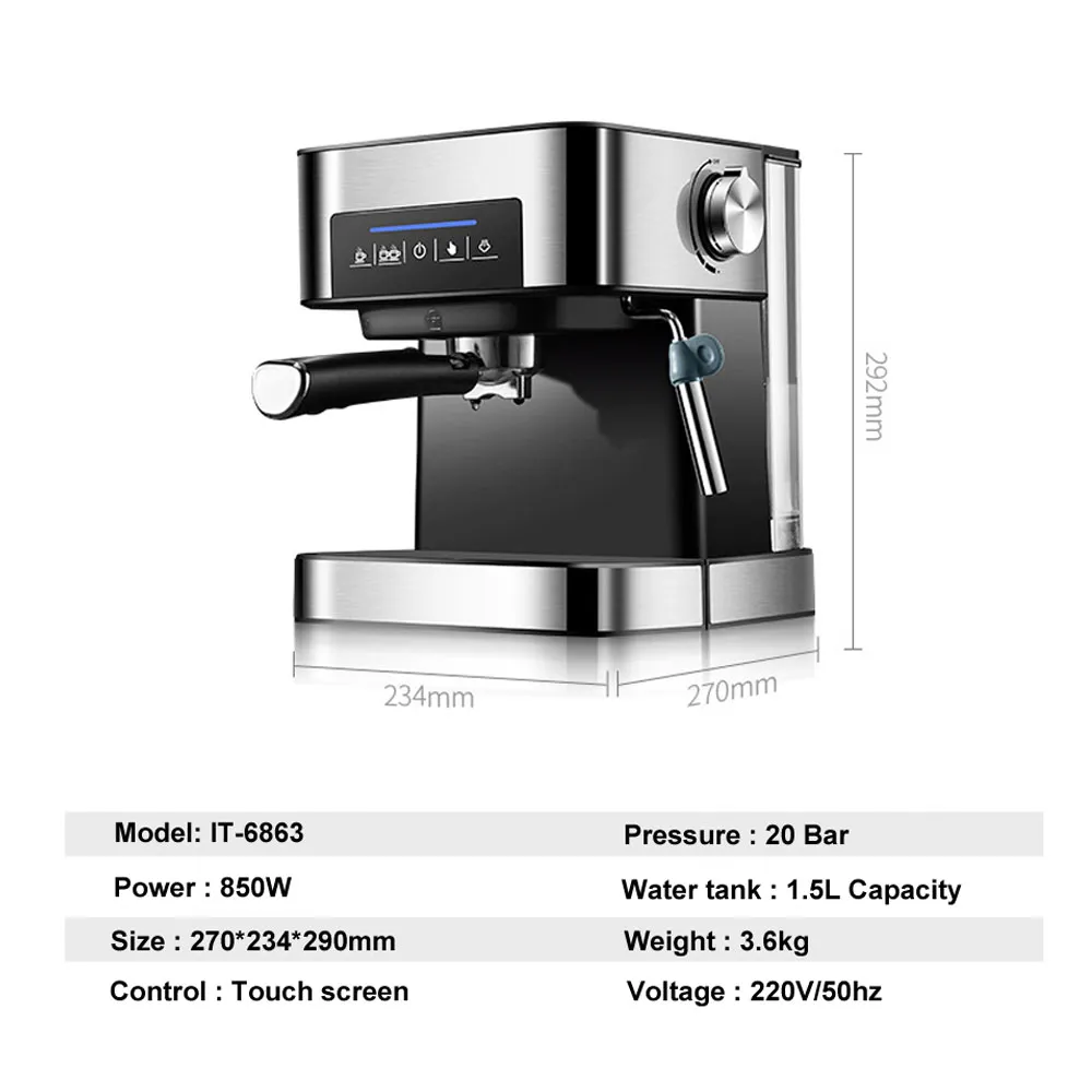 Expresso Coffee Machine 20 Bar Semi Automatic Cappuccino Italian Latte Coffee Maker Steam Wand Hot Water 220-240V 50-60Hz