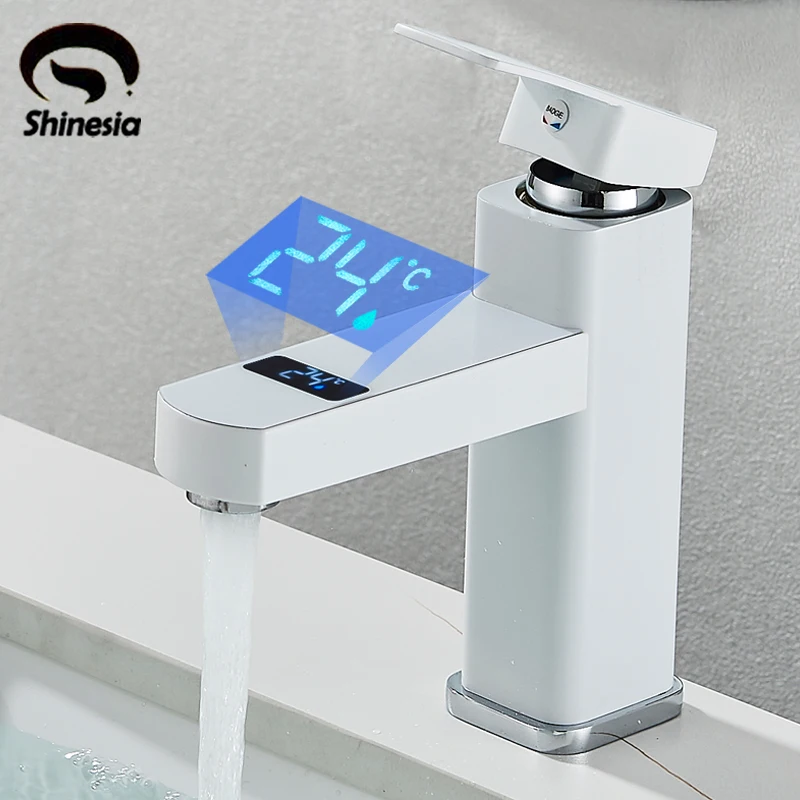 Smart LCD Bathroom Basin Faucet Sink Faucet Touch Screen Brass Deck Mount Cold Hot Water Mixer Bathroom Crane