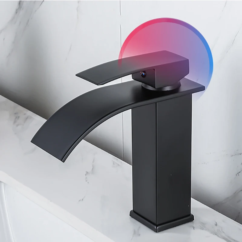 Bathroom Basin Sink Faucet Waterfall Spout Tap Deck Mount Single Handle Cold Hot Water Mixer Vanity Washbasin Crane