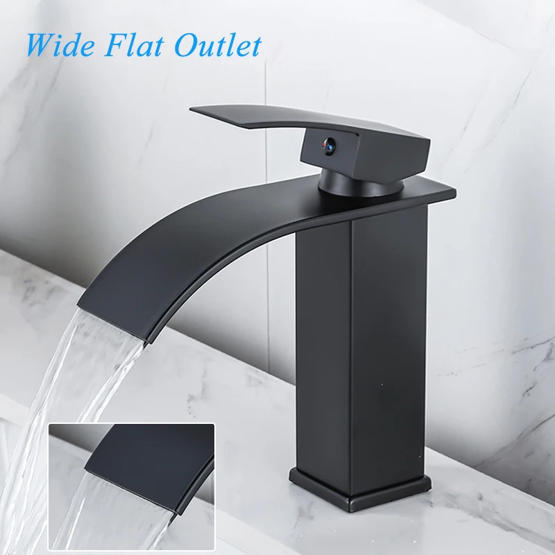 Bathroom Basin Sink Faucet Waterfall Spout Tap Deck Mount Single Handle Cold Hot Water Mixer Vanity Washbasin Crane
