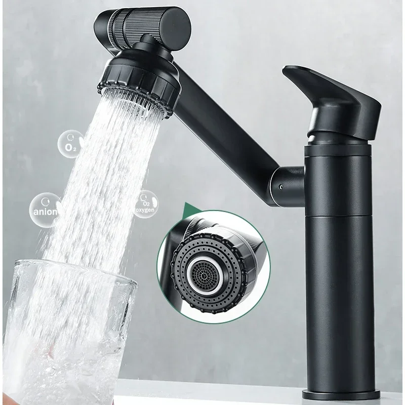 1080° Swivel Bathroom Sink Faucet Basin Faucet Mixer Deck Mounted Splash Proof Water Tap Shower Head Aerators Tapware