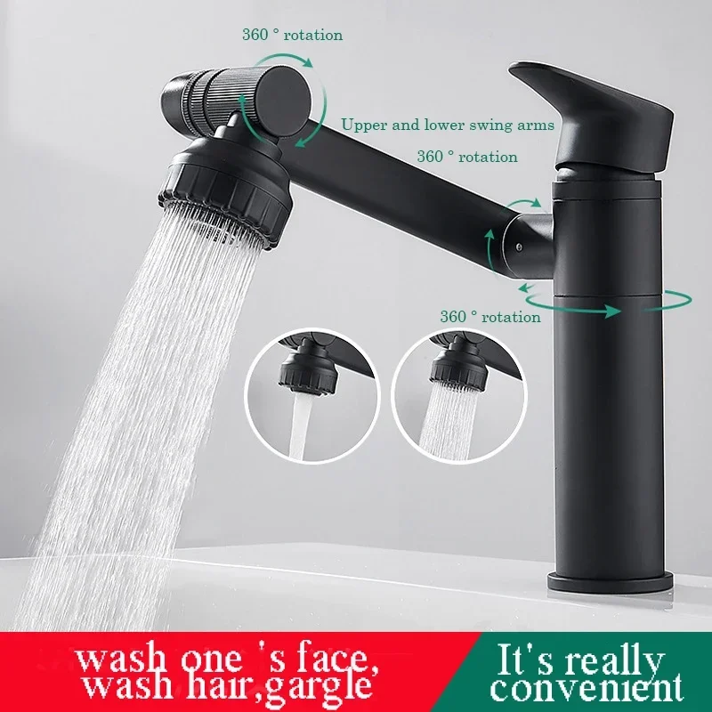1080° Swivel Bathroom Sink Faucet Basin Faucet Mixer Deck Mounted Splash Proof Water Tap Shower Head Aerators Tapware