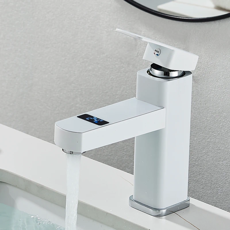 Smart Bathroom Basin Faucet Touch Button Digital Hot Cold Water Temperature LED Black Gold Washbasin Mixer Valve Tap Crane