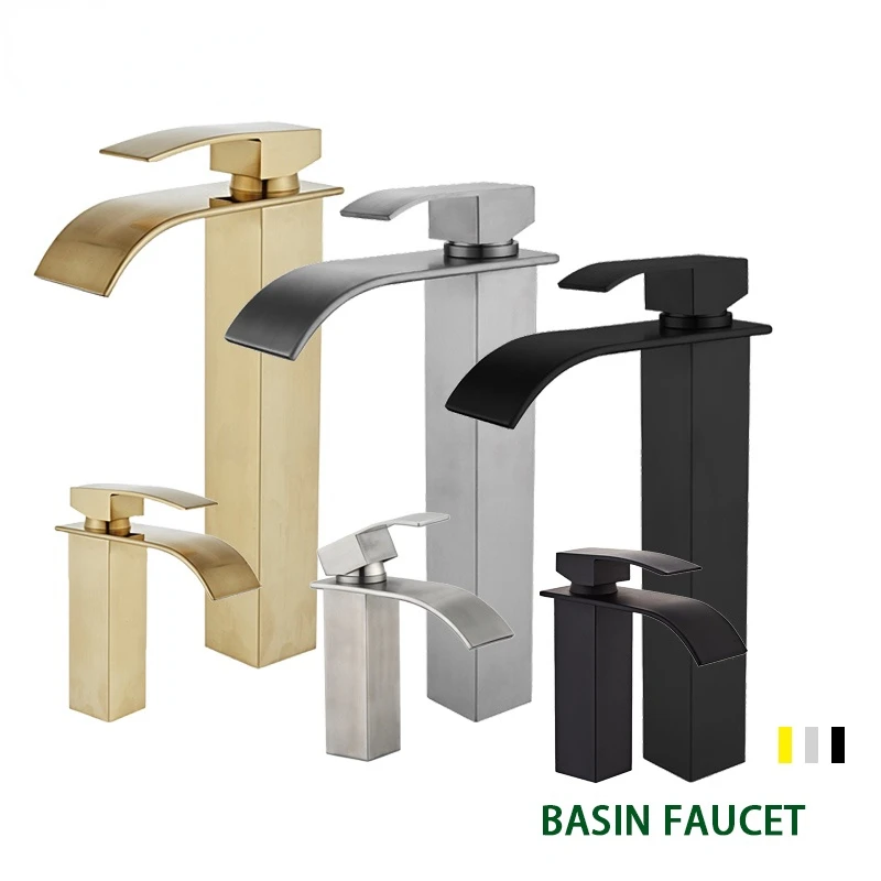 Brushed Tall Bathroom Sink Faucet Waterfall Bathroom Faucet for Vessel Sinks Single Handle Bathroom Vanity Faucet