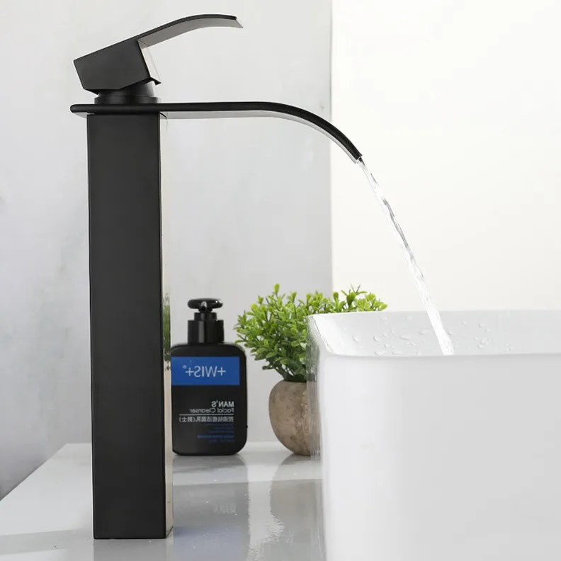 Brushed Tall Bathroom Sink Faucet Waterfall Bathroom Faucet for Vessel Sinks Single Handle Bathroom Vanity Faucet