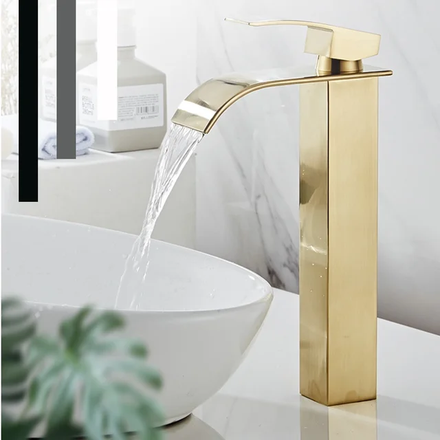 Brushed Tall Bathroom Sink Faucet Waterfall Bathroom Faucet for Vessel Sinks Single Handle Bathroom Vanity Faucet