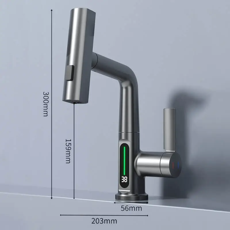 Pulling lifting digital display faucet Waterfall Basin Faucet Stream Sprayer Hot Cold Water Sink Mixer Wash Tap For Bathroom