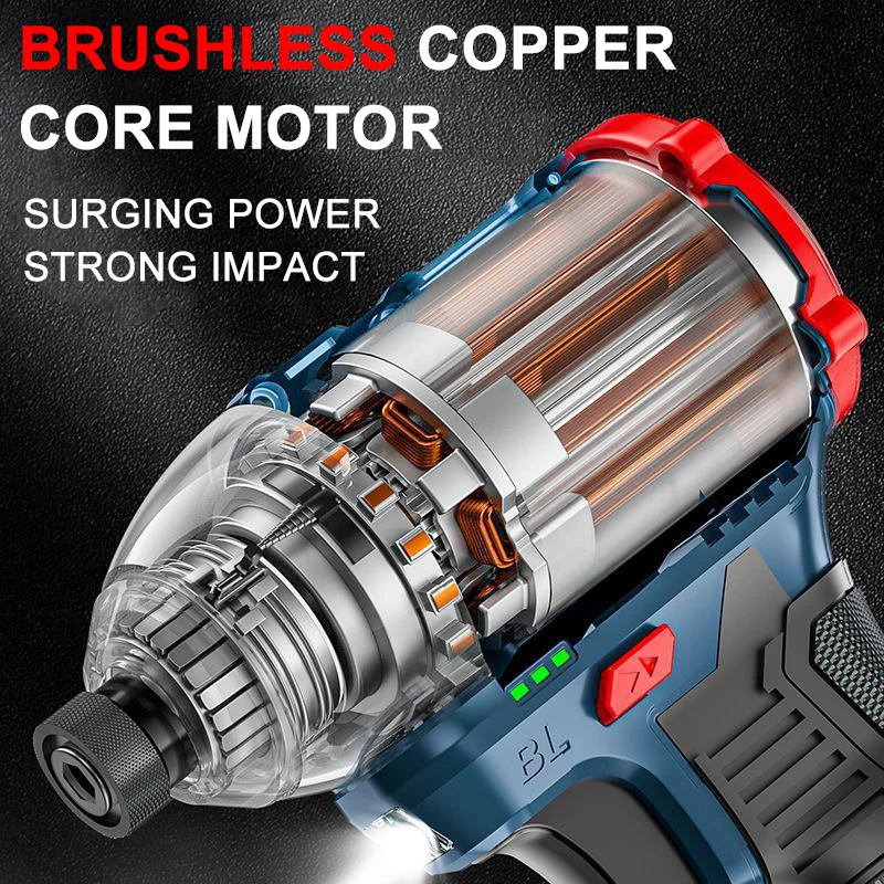 200N.m 16.8V Brushless Electric Drill Screwdriver Impact Driver Cordless Drill Household Multifunction Hit Power Tools