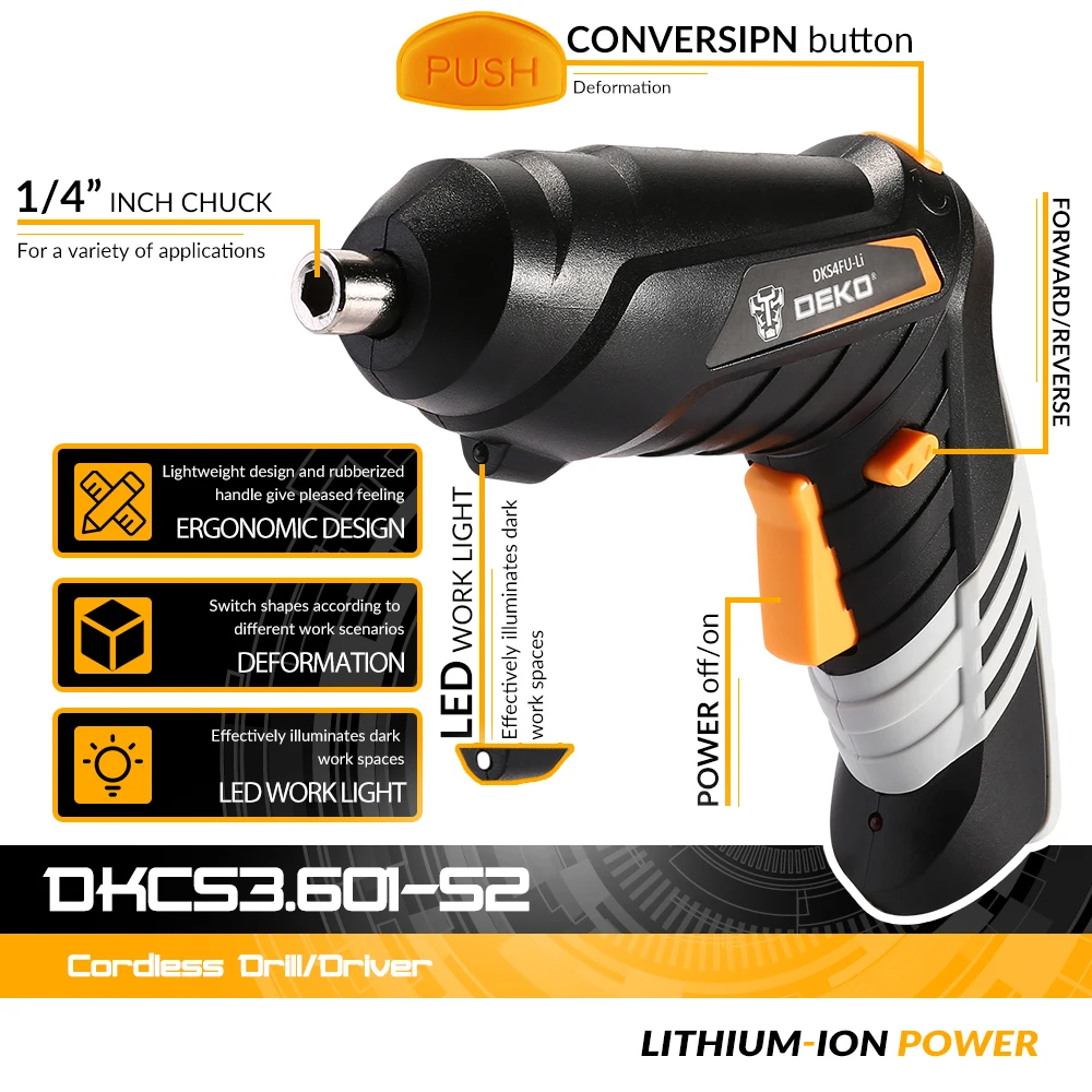 Cordless Electric Screwdriver Rechargeable Power Battery Screwdriver Twistable Handle LED Torch Power Tool