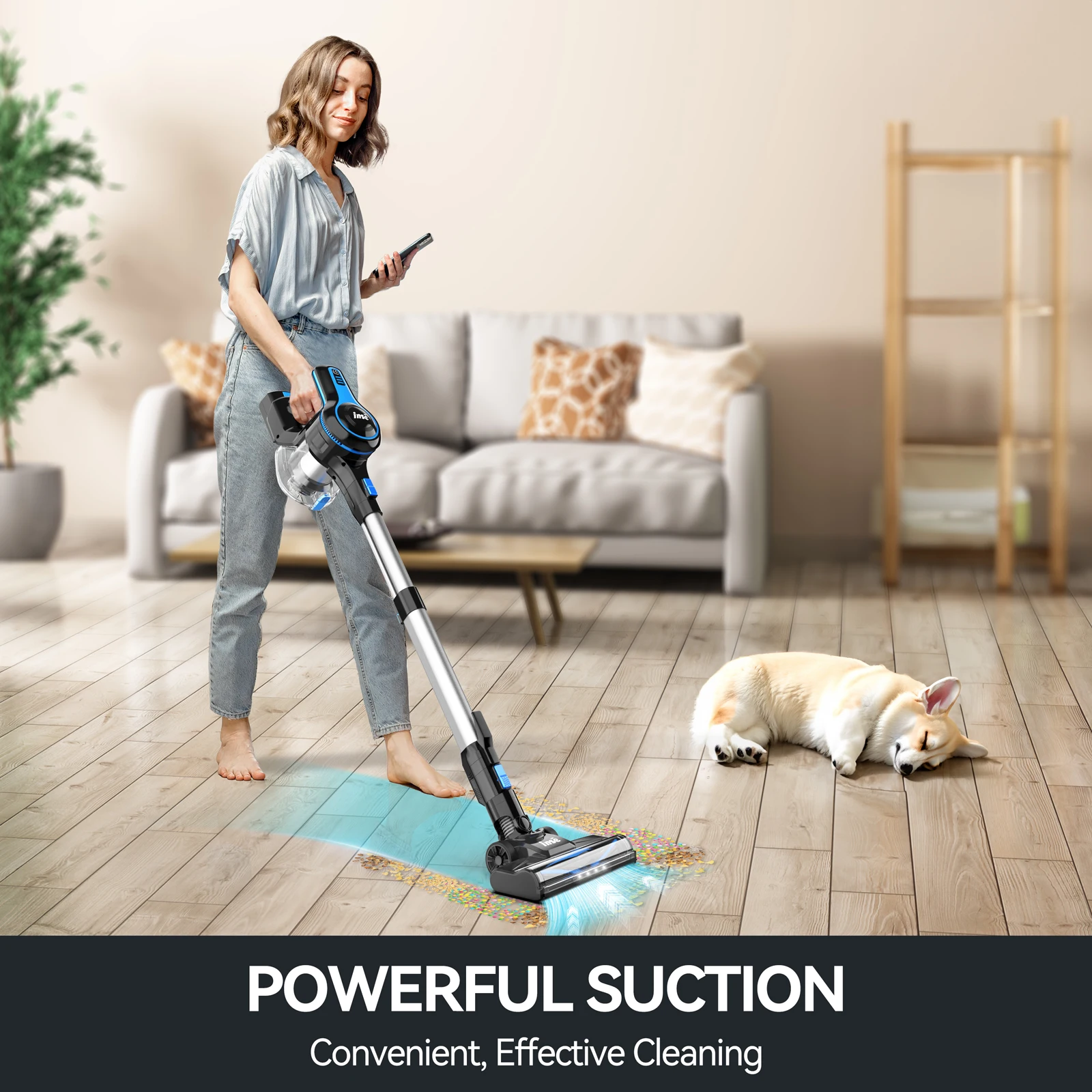 Cordless Vacuum Cleaner 6-in-1 20Kpa Rechargeable Lightweight Stick Vacuum with 2200mAh Battery, for Household Cleaning