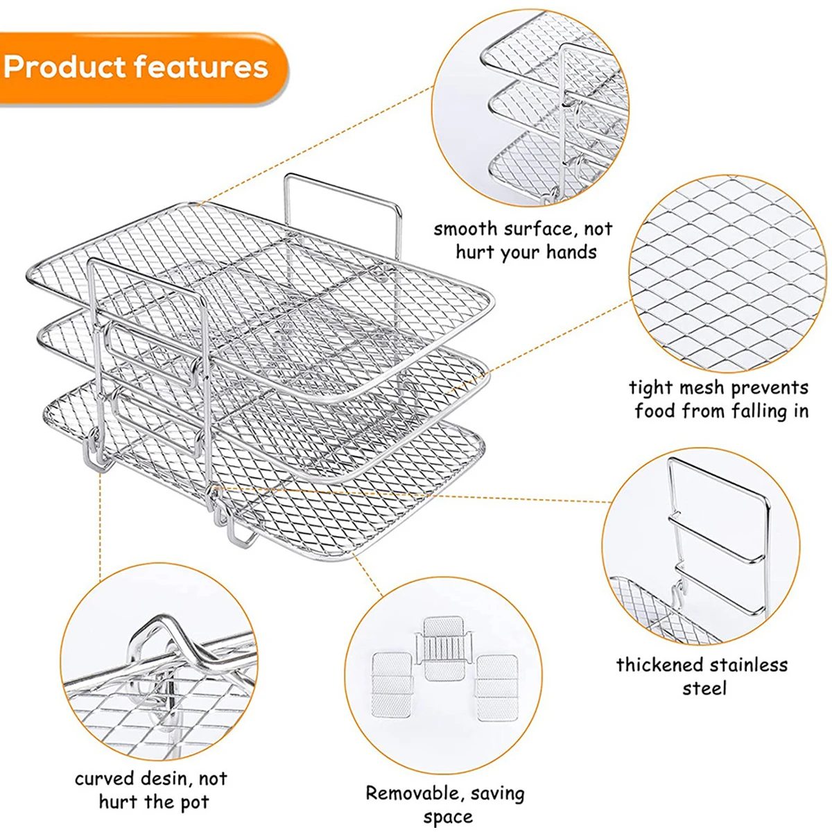 Air Fryer Rack Compatible Stainless Steel Dehydrator Rack 3-Layer Holder Tray with for Ninja Foodi Pressure Cooker and Air Fryer