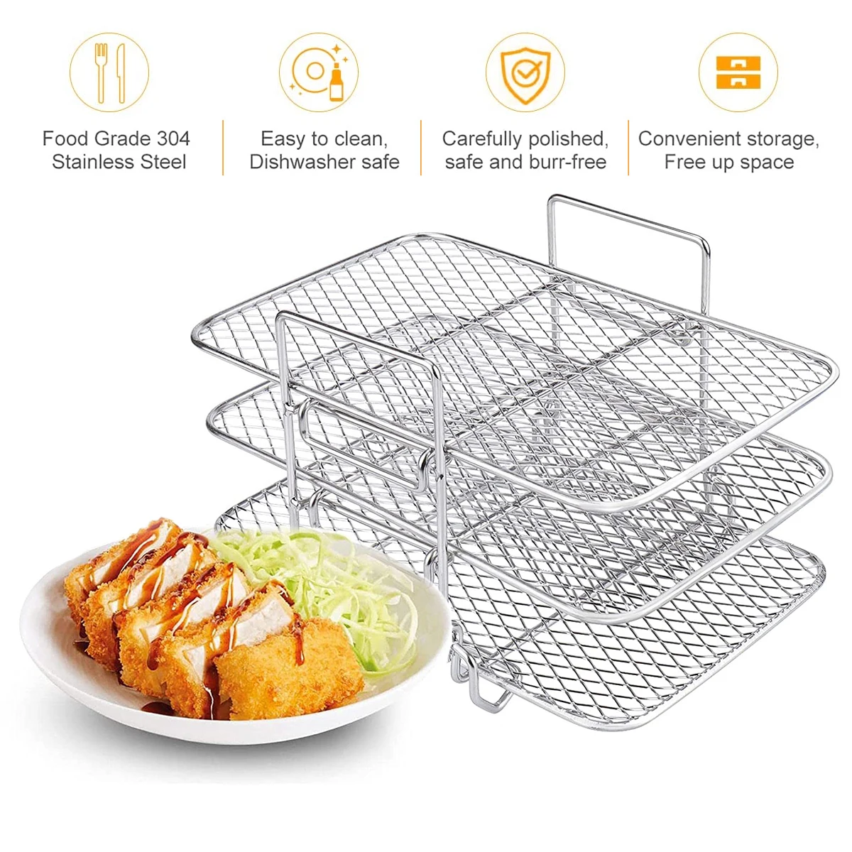 Air Fryer Rack Compatible Stainless Steel Dehydrator Rack 3-Layer Holder Tray with for Ninja Foodi Pressure Cooker and Air Fryer