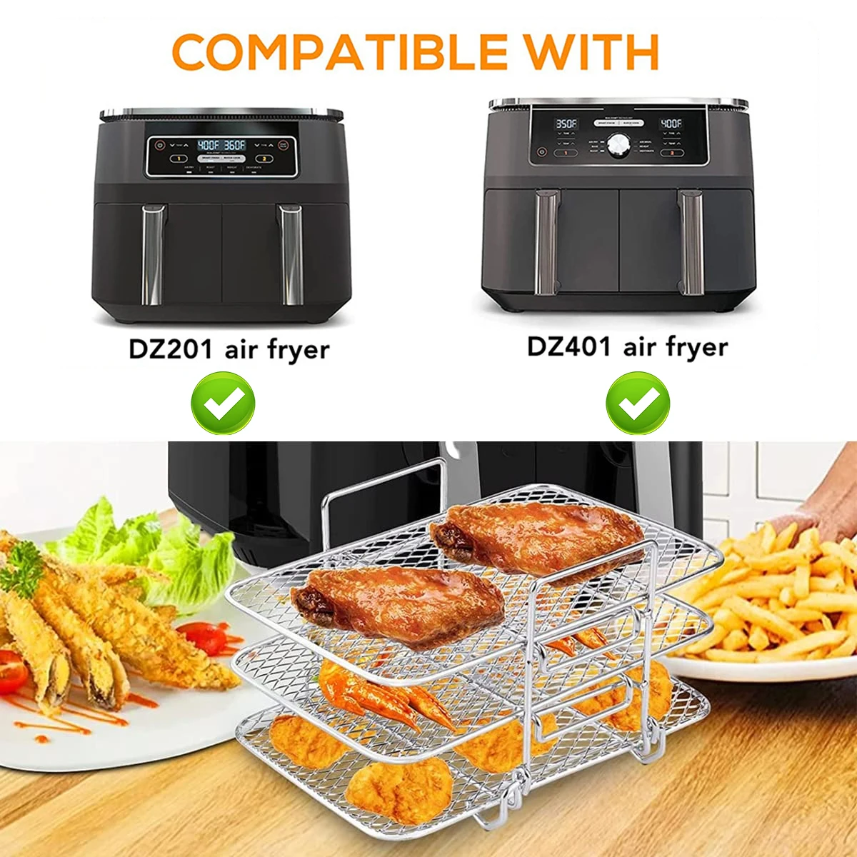 Air Fryer Rack Compatible Stainless Steel Dehydrator Rack 3-Layer Holder Tray with for Ninja Foodi Pressure Cooker and Air Fryer