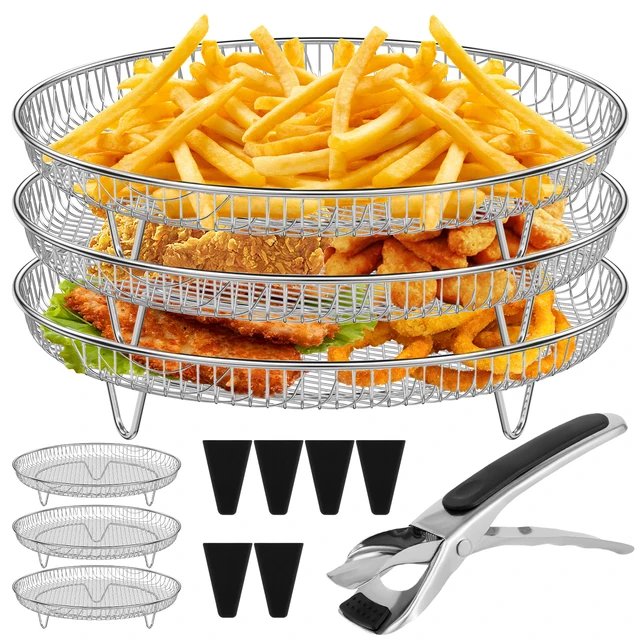 Air Fryer Rack Compatible Stainless Steel Dehydrator Rack 3-Layer Holder Tray with for Ninja Foodi Pressure Cooker and Air Fryer