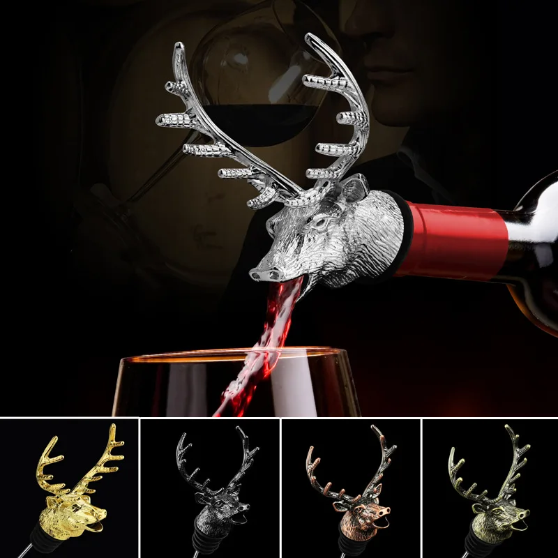 Deer Head Wine Pourer Jägermeister Wine Mouth Decanter Shaker Dinning Bar Tools Zinc Alloy Material Electroplating Craft Retro
