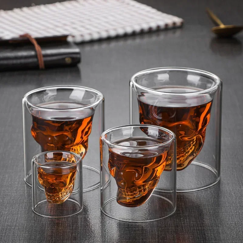 Double-layered Transparent Skull Head Coffee Mug Crystal Glass Cup for Home Bar Club Whiskey Tequila Wine Vodka and Beer Wine