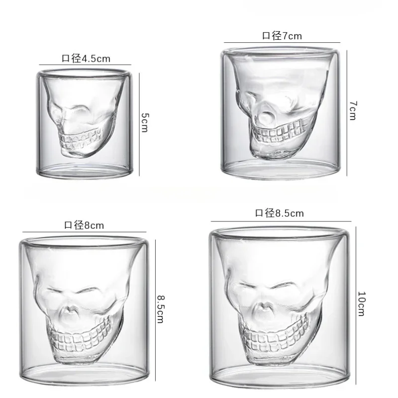 Double-layered Transparent Skull Head Coffee Mug Crystal Glass Cup for Home Bar Club Whiskey Tequila Wine Vodka and Beer Wine