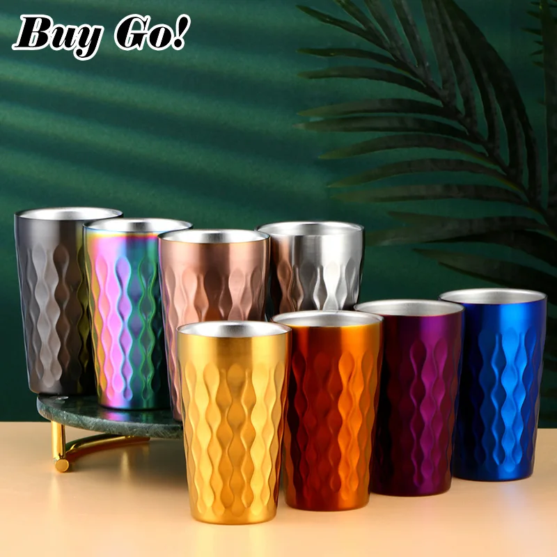 1-7PCS Double-Wall Stainless Steel Hammer Texture Metal Coffee Mug Beer Cup Cold Drink Tea Milk Mugs Home for Camping Household